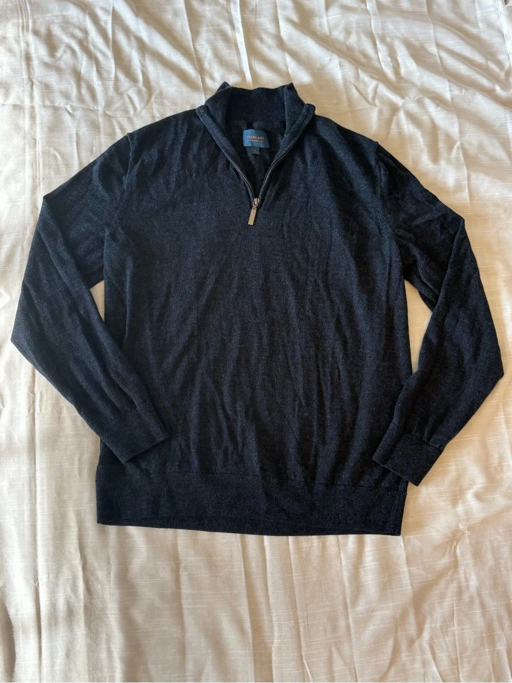 Fairlane 100% Merino Wool Navy Blue Men’s Quarter Zip Sweater Size XL